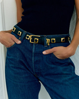 NO. 2 BELT - BLACK LEATHER & GOLD STUDDED