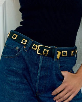 NO. 2 BELT - BLACK LEATHER & GOLD STUDDED