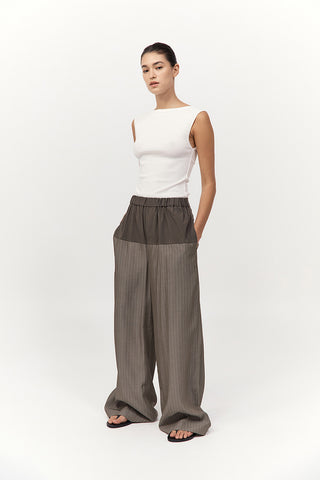 RELAXED SPLICE PANTS - KHAKI PINSTRIPE