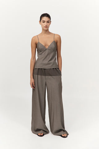BIAS CAMI - KHAKI PINSTRIPE