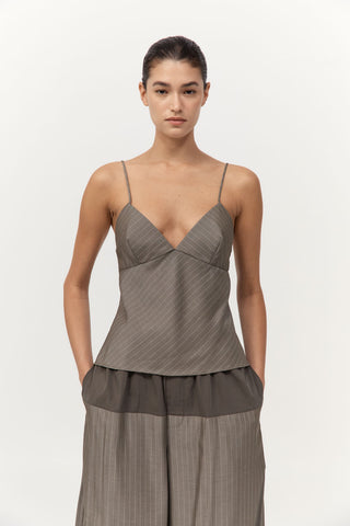 BIAS CAMI - KHAKI PINSTRIPE