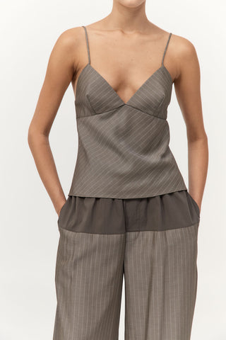 BIAS CAMI - KHAKI PINSTRIPE