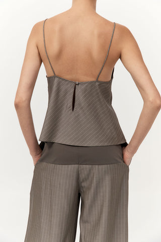 BIAS CAMI - KHAKI PINSTRIPE