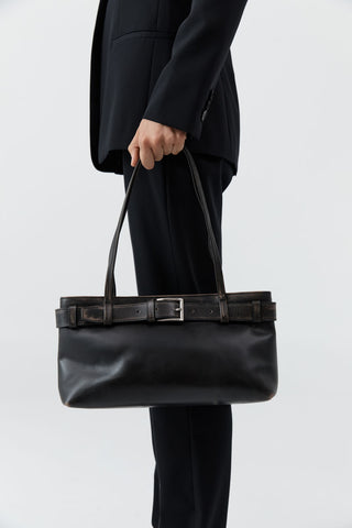 BRUSHED BELT DETAIL BAGUETTE - BLACK