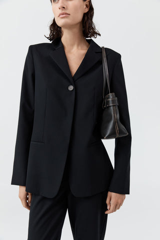 BRUSHED BELT DETAIL BAGUETTE - BLACK