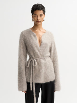 BRUSHED CARDIGAN - GREIGE