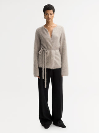 BRUSHED CARDIGAN - GREIGE