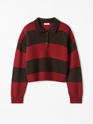STRIPED POLO SWEATER - MOCHA