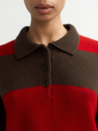 STRIPED POLO SWEATER - MOCHA