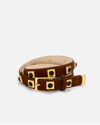 NO. 2 BELT - CHOCOLATE SUEDE & GOLD STUDDED