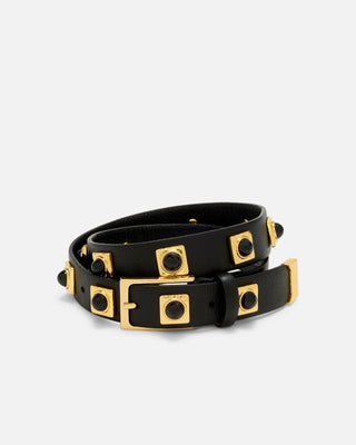 NO. 2 BELT - BLACK LEATHER & GOLD STUDDED