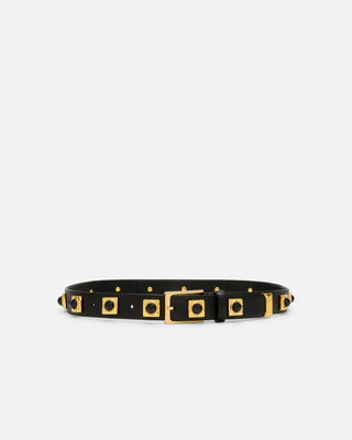 NO. 2 BELT - BLACK LEATHER & GOLD STUDDED