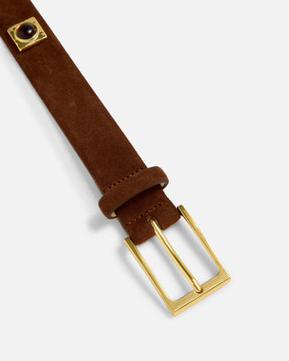NO. 2 BELT - CHOCOLATE SUEDE & GOLD STUDDED
