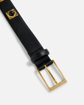 NO. 2 BELT - BLACK LEATHER & GOLD STUDDED