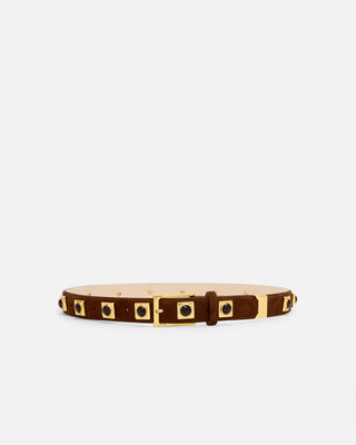 NO. 2 BELT - CHOCOLATE SUEDE & GOLD STUDDED