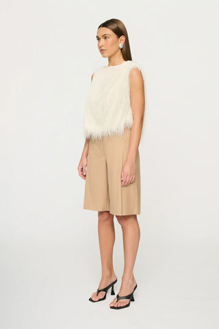 KHALO FRINGE TOP - PARCHMENT