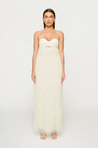 SELENE FRINGE LONGLINE DRESS PARCHMENT