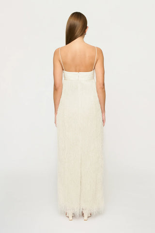 SELENE FRINGE LONGLINE DRESS PARCHMENT