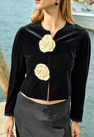JAVIERA VELVET JACKET WITH ROSETTES