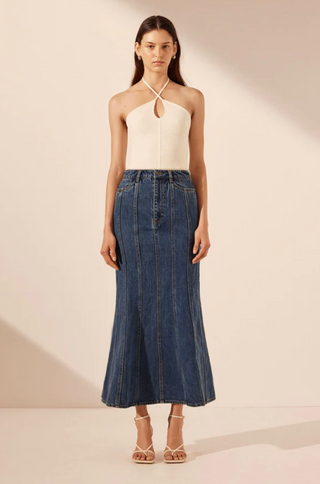 TOVERE GODET FLARED MIDI SKIRT