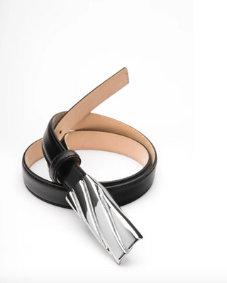 BLACK & BROWN LONDON | LILY SILVER EMBOSSED BUCKLE LEATHER BELT