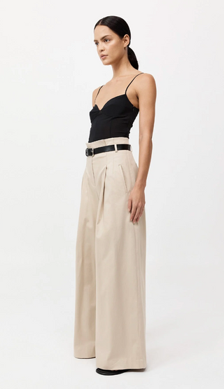 COTTON PAPERBAG WAIST TROUSERS - CHAMPAGNE