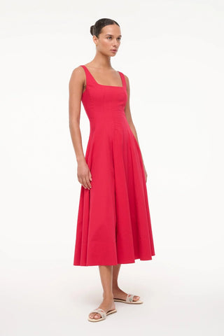 STAUD | WELLS MIDI DRESS - CHERRY