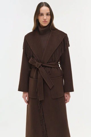 CARRIE FRINGE COAT - CHOCOLATE