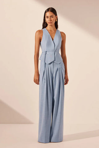 SHONA JOY | ASHER WIDE LEG PANT - CHAMBRAY BLUE