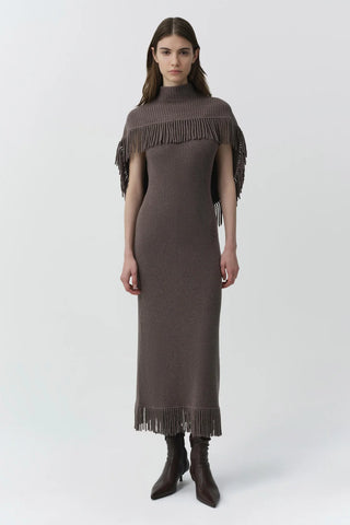 JORDAN KNIT FRINGE MIDI DRESS