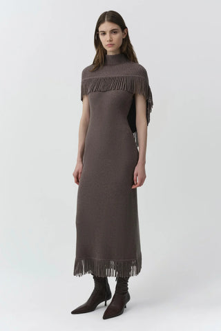 JORDAN KNIT FRINGE MIDI DRESS