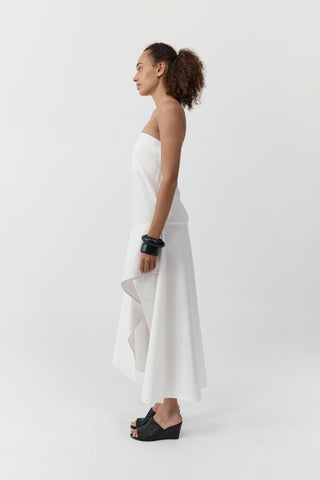 OXFORD STRAPLESS ASYMM DRESS