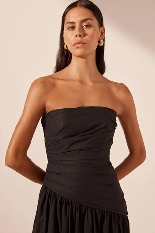 SHONA JOY | MAIORI STRAPLESS TIERED MAXI DRESS - BLACK