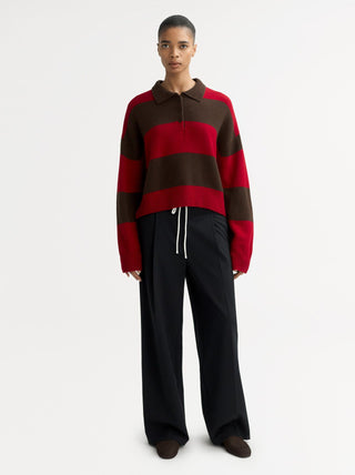 STRIPED POLO SWEATER - MOCHA