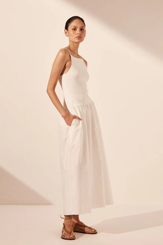 ALIAH HIGH NECK MIDI DRESS - IVORY