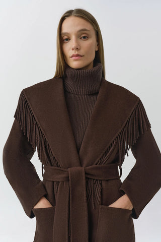 CARRIE FRINGE COAT - CHOCOLATE