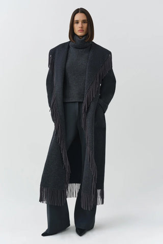 CARRIE FRINGE COAT - DARK CHARCOAL