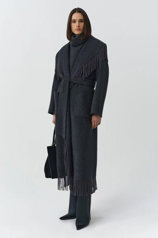 CARRIE FRINGE COAT - DARK CHARCOAL