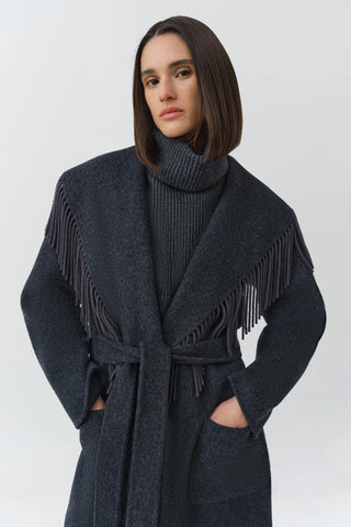 CARRIE FRINGE COAT - DARK CHARCOAL