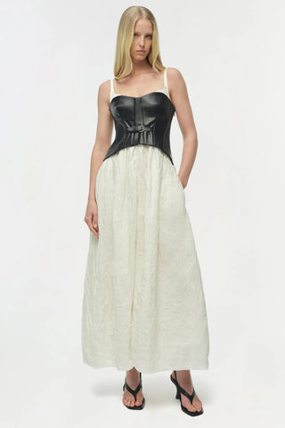 CORTLAND BELTED BUSTIER MIDI DRESS