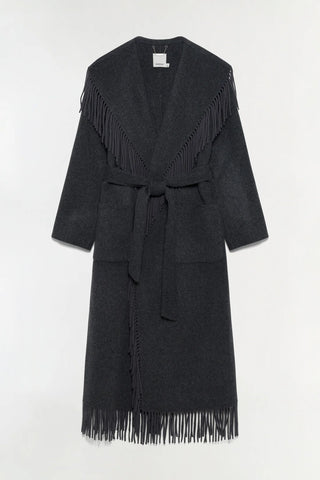 CARRIE FRINGE COAT - DARK CHARCOAL