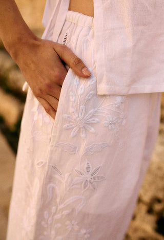 CIAO LUCIA | ERMMANO WHITE EMBROIDERED LINEN PANT