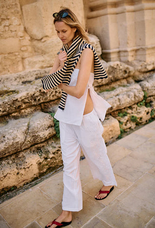 CIAO LUCIA | ERMMANO WHITE EMBROIDERED LINEN PANT