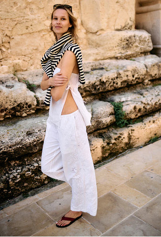 CIAO LUCIA | ERMMANO WHITE EMBROIDERED LINEN PANT