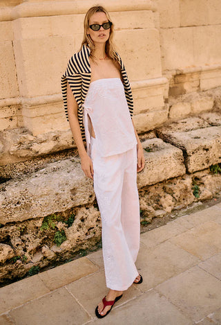CIAO LUCIA | ERMMANO WHITE EMBROIDERED LINEN PANT