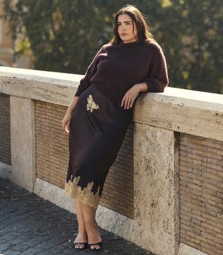 ELOWEN SKIRT - EQUESTRIAN BROWN WITH CREAM LACE