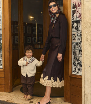 ELOWEN SKIRT - EQUESTRIAN BROWN WITH CREAM LACE