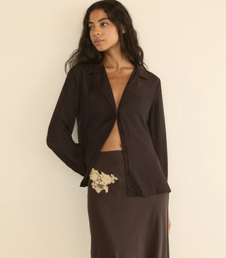 ELOWEN SKIRT - EQUESTRIAN BROWN WITH CREAM LACE