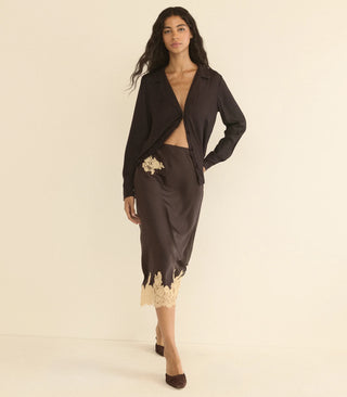 ELOWEN SKIRT - EQUESTRIAN BROWN WITH CREAM LACE
