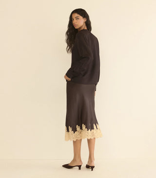 ELOWEN SKIRT - EQUESTRIAN BROWN WITH CREAM LACE